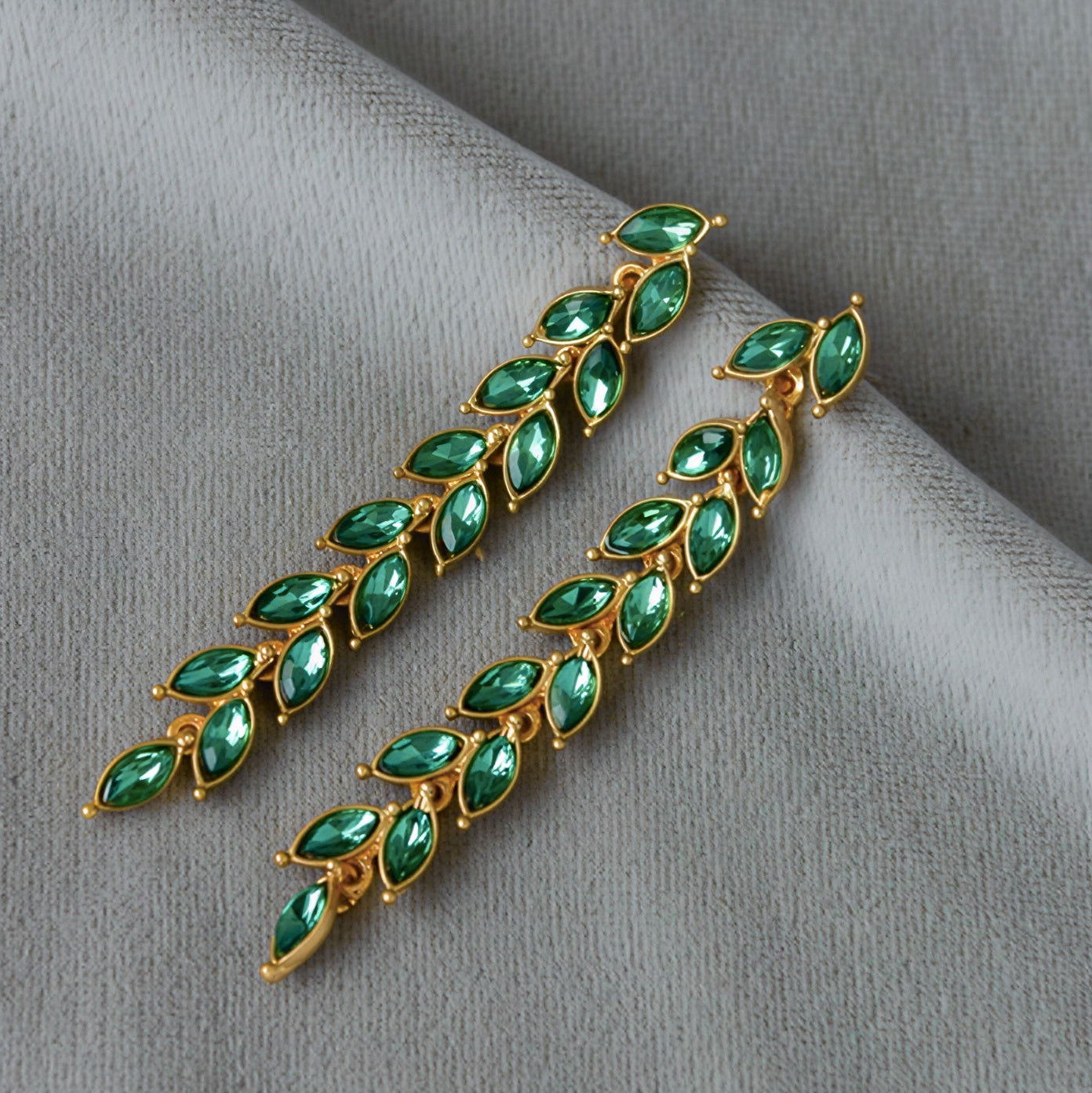 Premium Gold Emerald Leaf Cascade Earrings