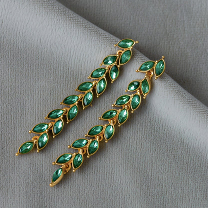 Premium Gold Emerald Leaf Cascade Earrings