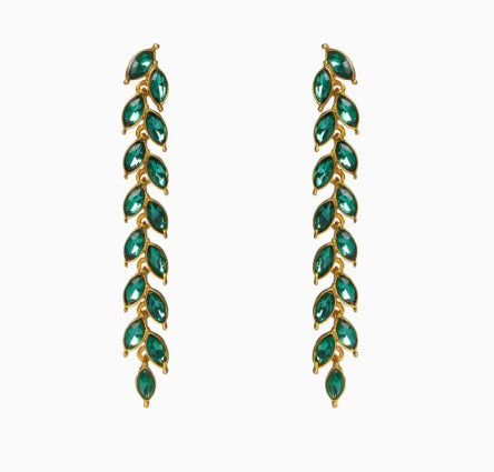 Premium Gold Emerald Leaf Cascade Earrings
