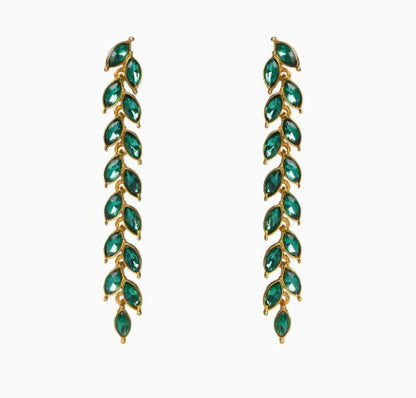 Premium Gold Emerald Leaf Cascade Earrings