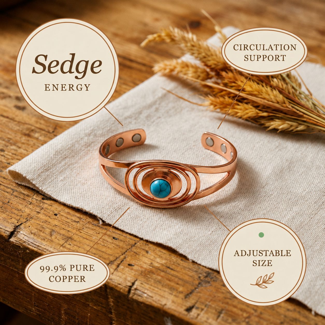 Adjustable Turquoise Copper Bracelet
