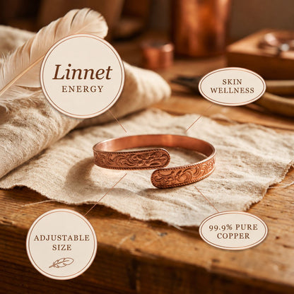 Adjustable Flower Engraved Copper Bracelet