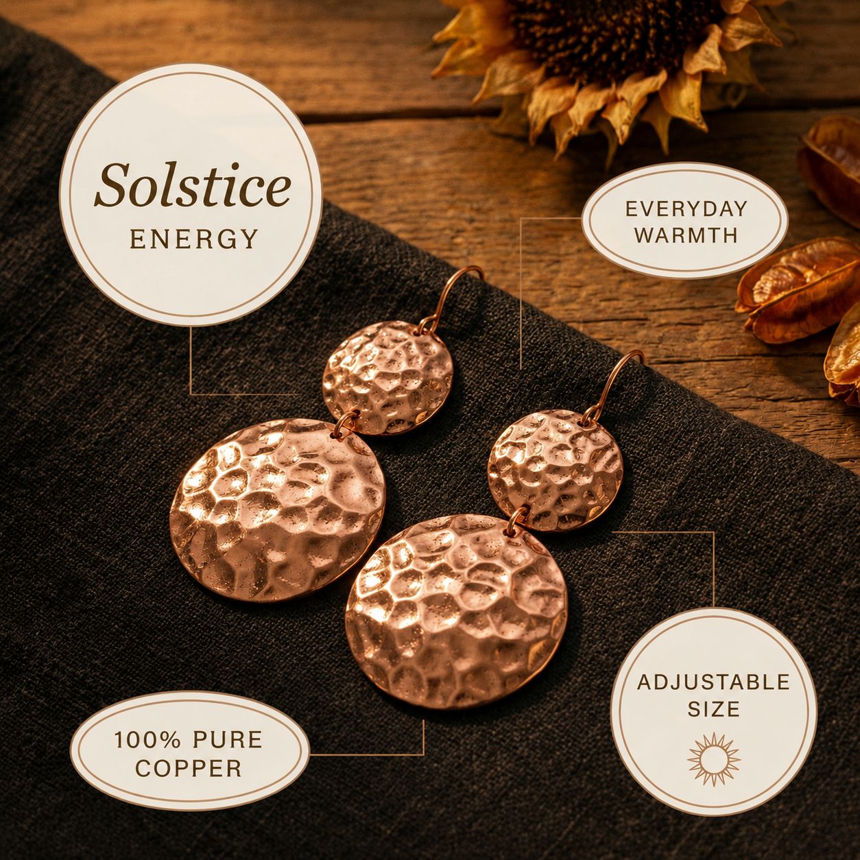 Elegant Hammered Copper Earrings