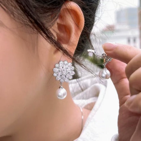 Elegant Pearl Blossom Clip Earrings