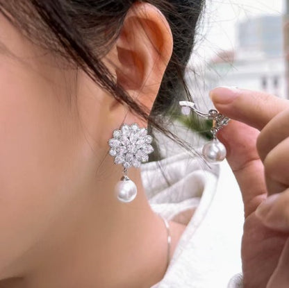 Elegant Pearl Blossom Clip Earrings