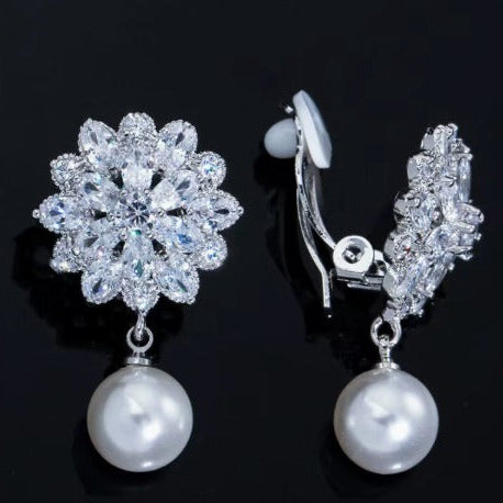 Elegant Pearl Blossom Clip Earrings