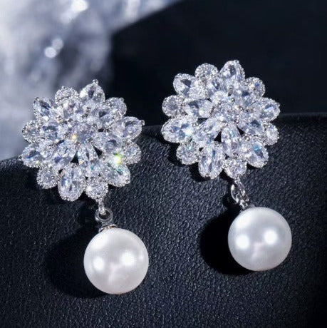 Elegant Pearl Blossom Clip Earrings