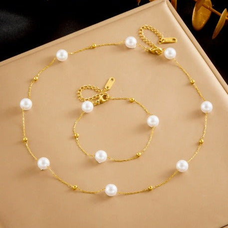 Premium Dainty Pearl Chain Jewelry Set