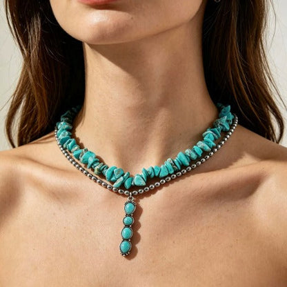 Premium Turquoise Chain Beaded Necklace Set