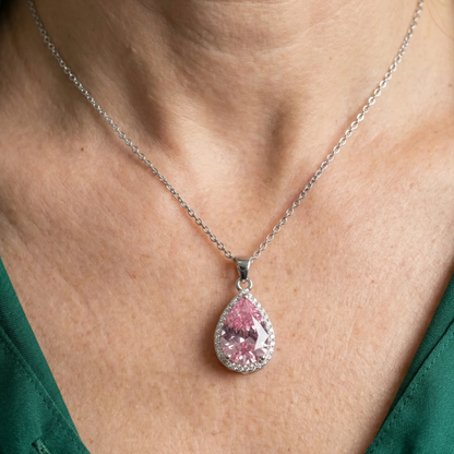 Elegant Rosé Sapphire Teardrop Necklace