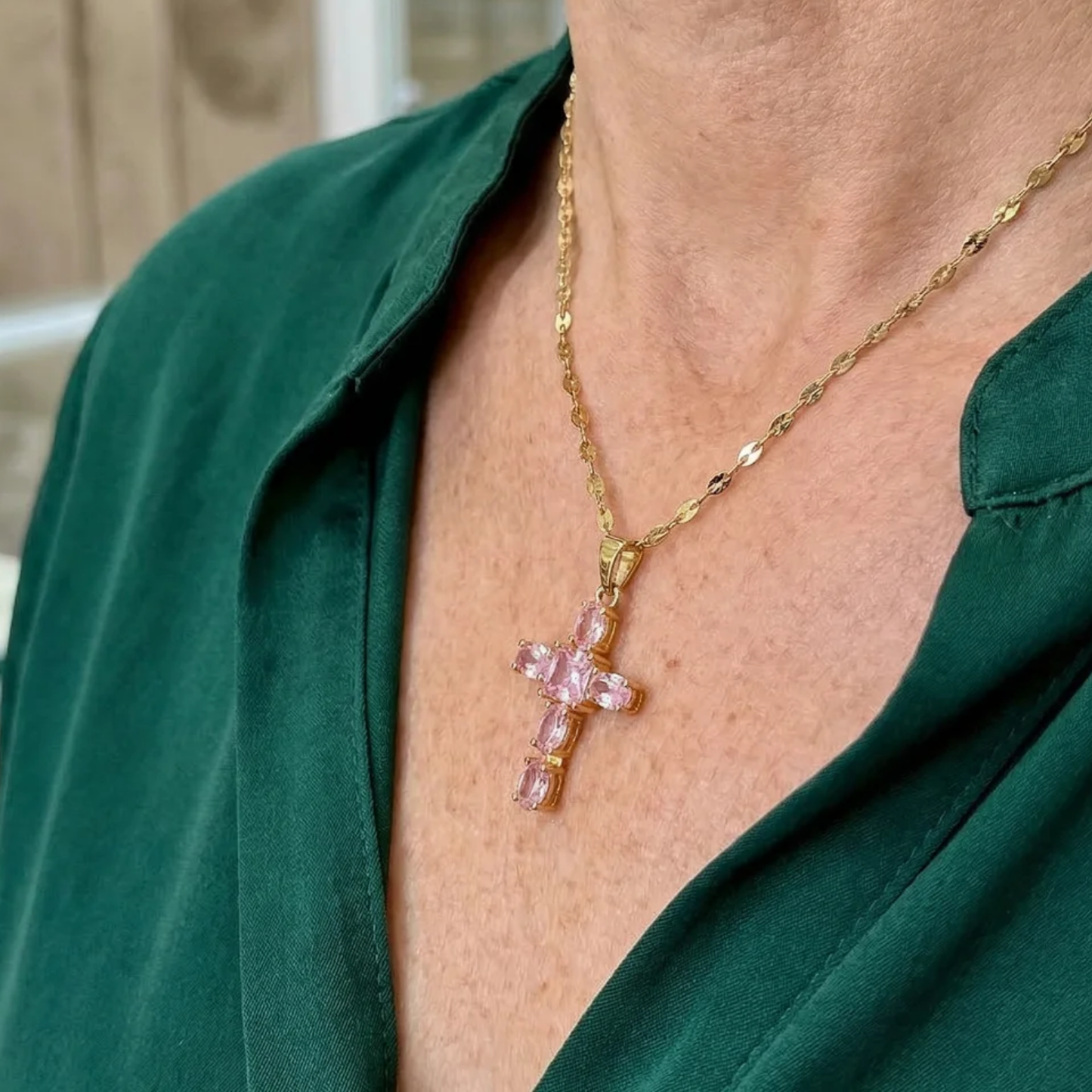 Timeless Rosé Sapphire Gold Cross Necklace