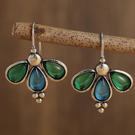 Teal Stone Wing Earrings