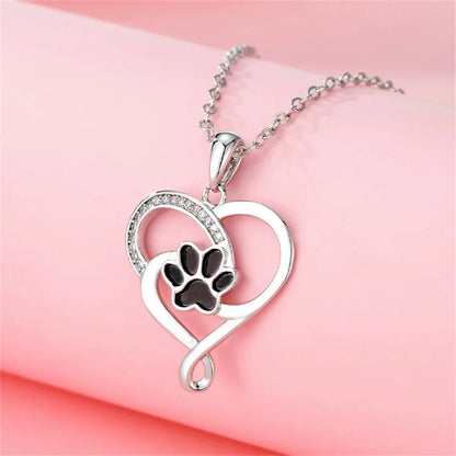 Silver Paw-Print Heart Necklace