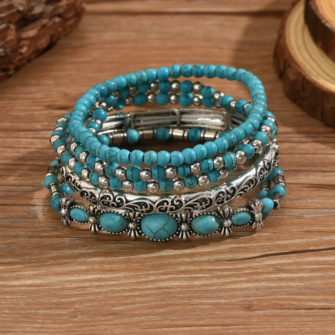 Luxe Turquoise Beaded Bracelet Set