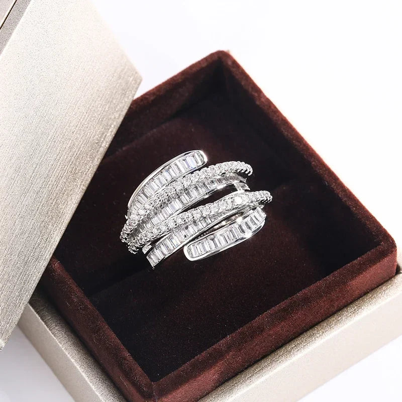Polished Adjustable Silver Zircon Ring