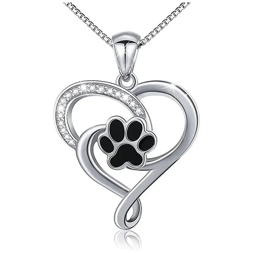 Silver Paw-Print Heart Necklace