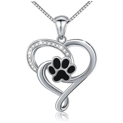 Silver Paw-Print Heart Necklace