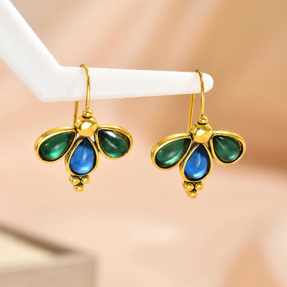Teal Stone Wing Earrings