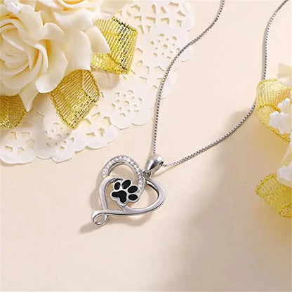 Silver Paw-Print Heart Necklace