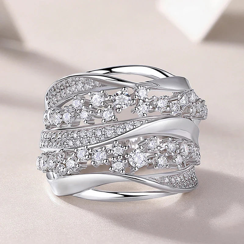 Lustrous Layered Crystal Ring