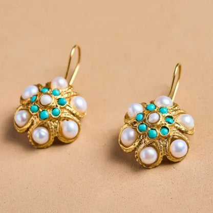 Vintage Turquoise and Pearl Earrings