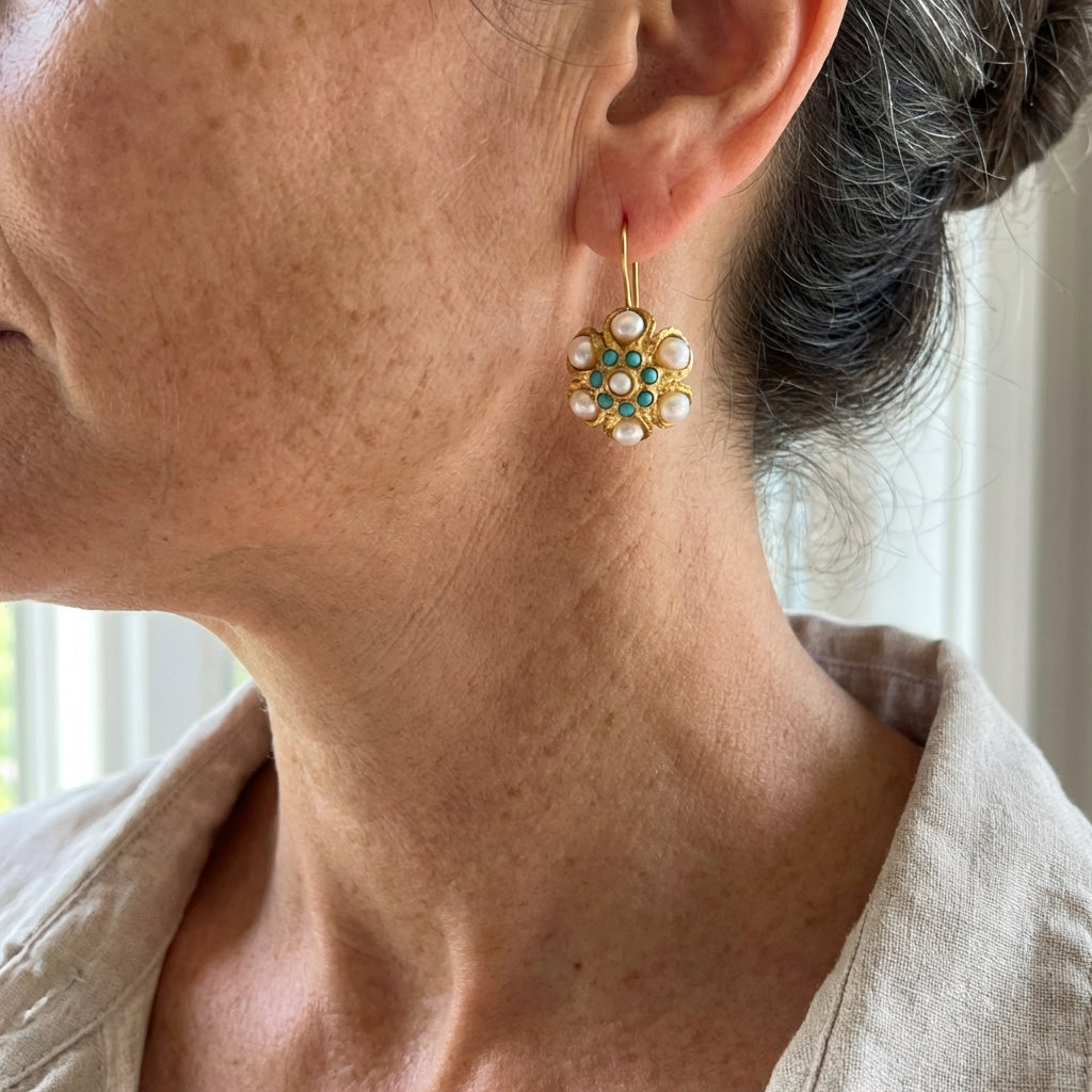 Vintage Turquoise and Pearl Earrings