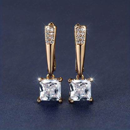 Elegant Square Cut Zirconia Drop Earrings