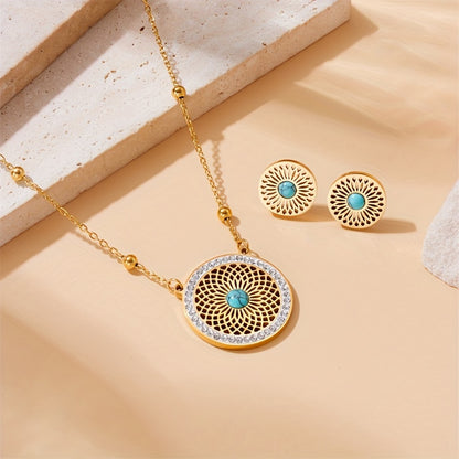 Close-up of the golden openwork medallion pendant