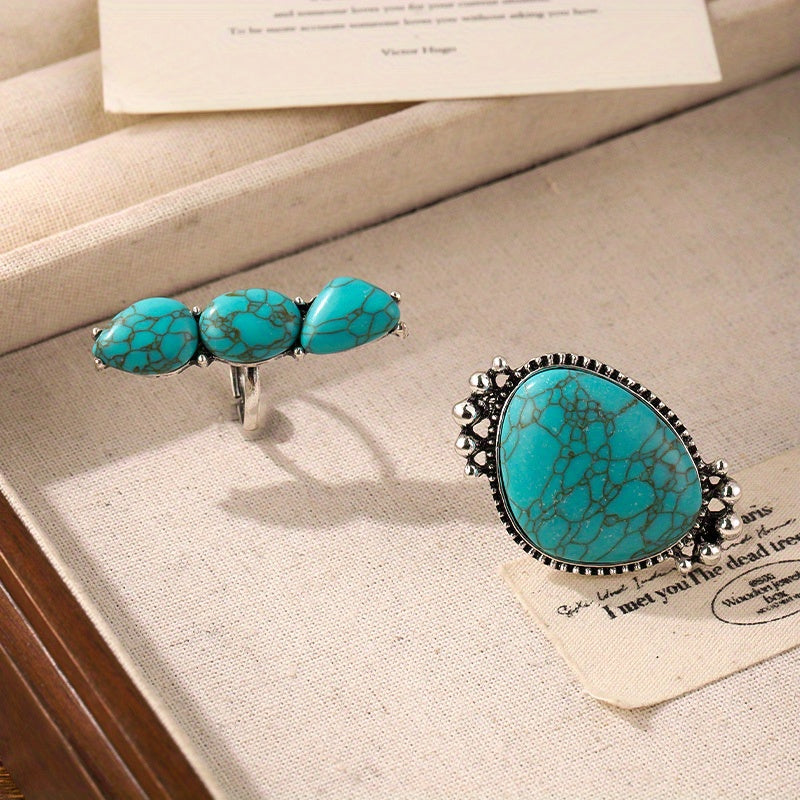 Bohemian Turquoise Statement Ring Set of 2 styled detail