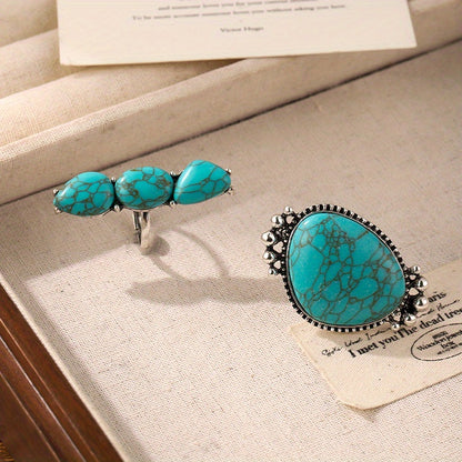 Bohemian Turquoise Statement Ring Set of 2 styled detail