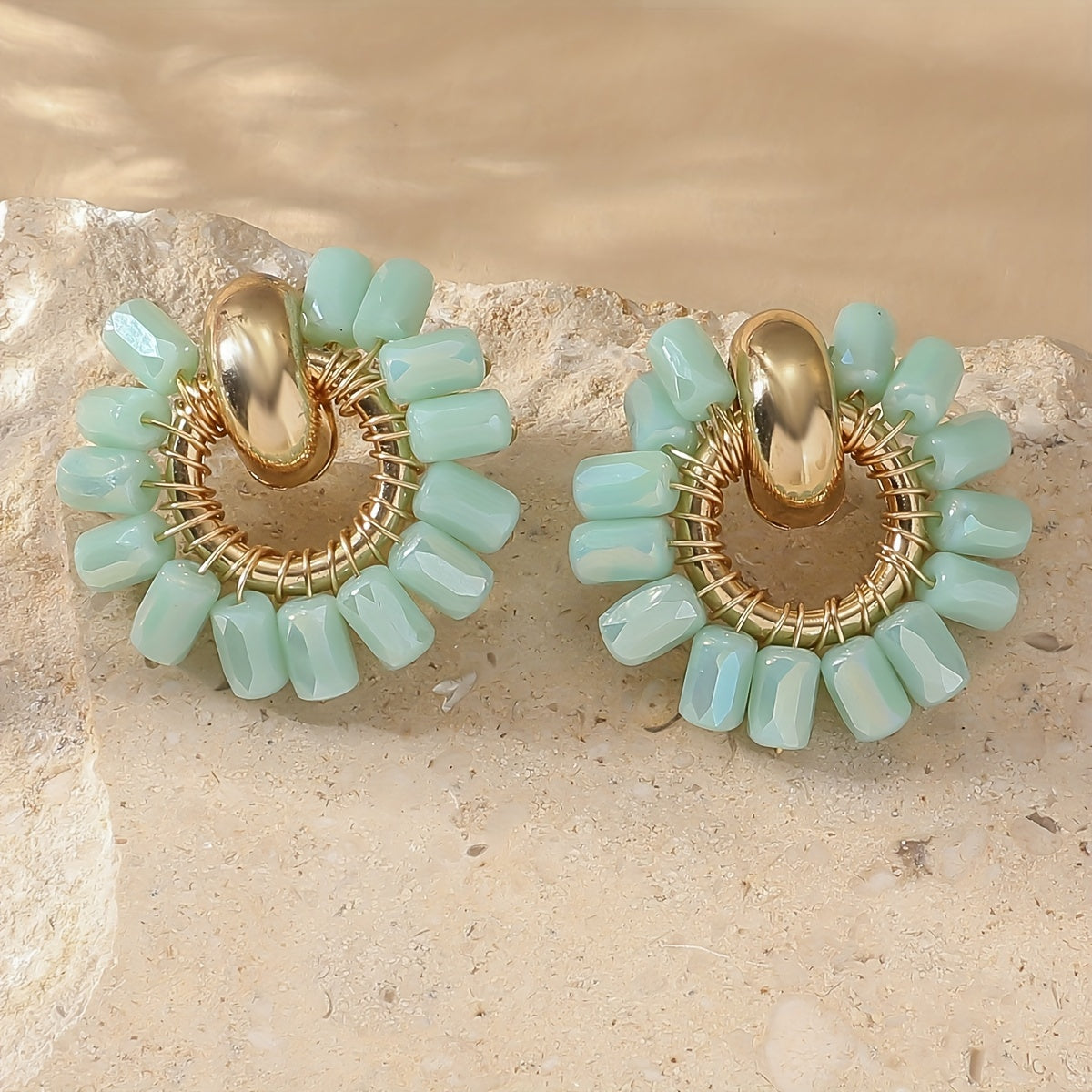 Elegant Pearl Beaded Fan Earrings in jade