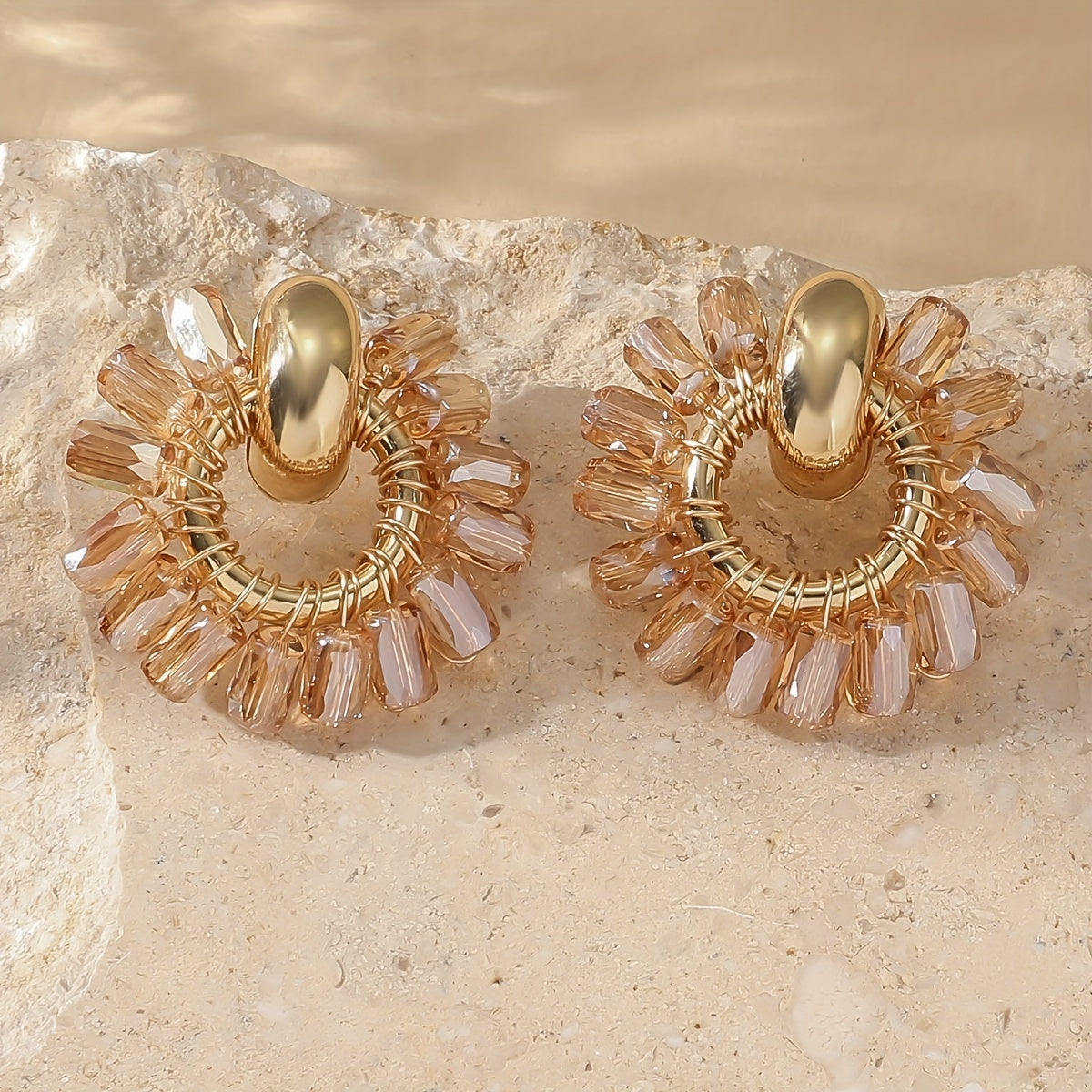 Elegant Pearl Beaded Fan Earrings in champagne