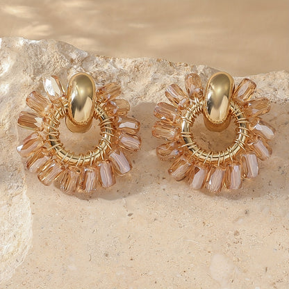 Elegant Pearl Beaded Fan Earrings in champagne
