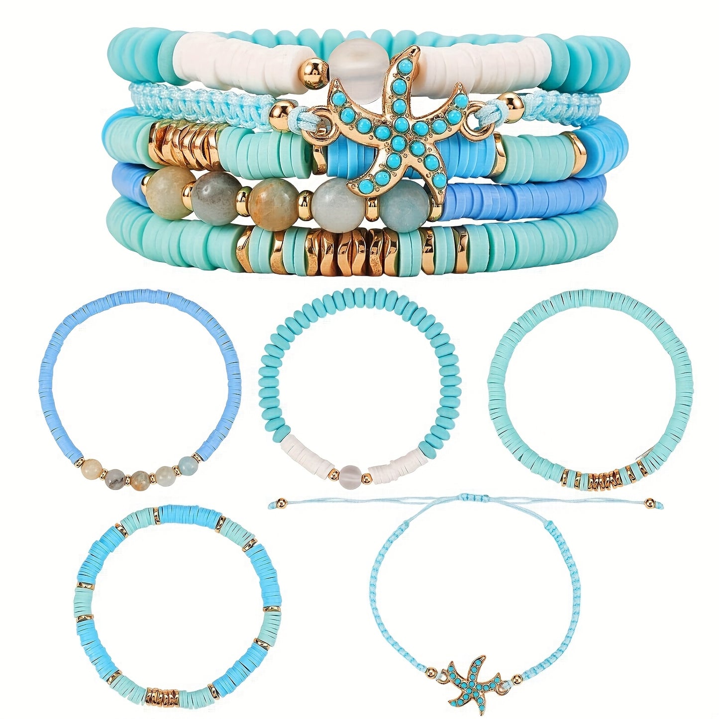 All five bracelets from the set shown separately