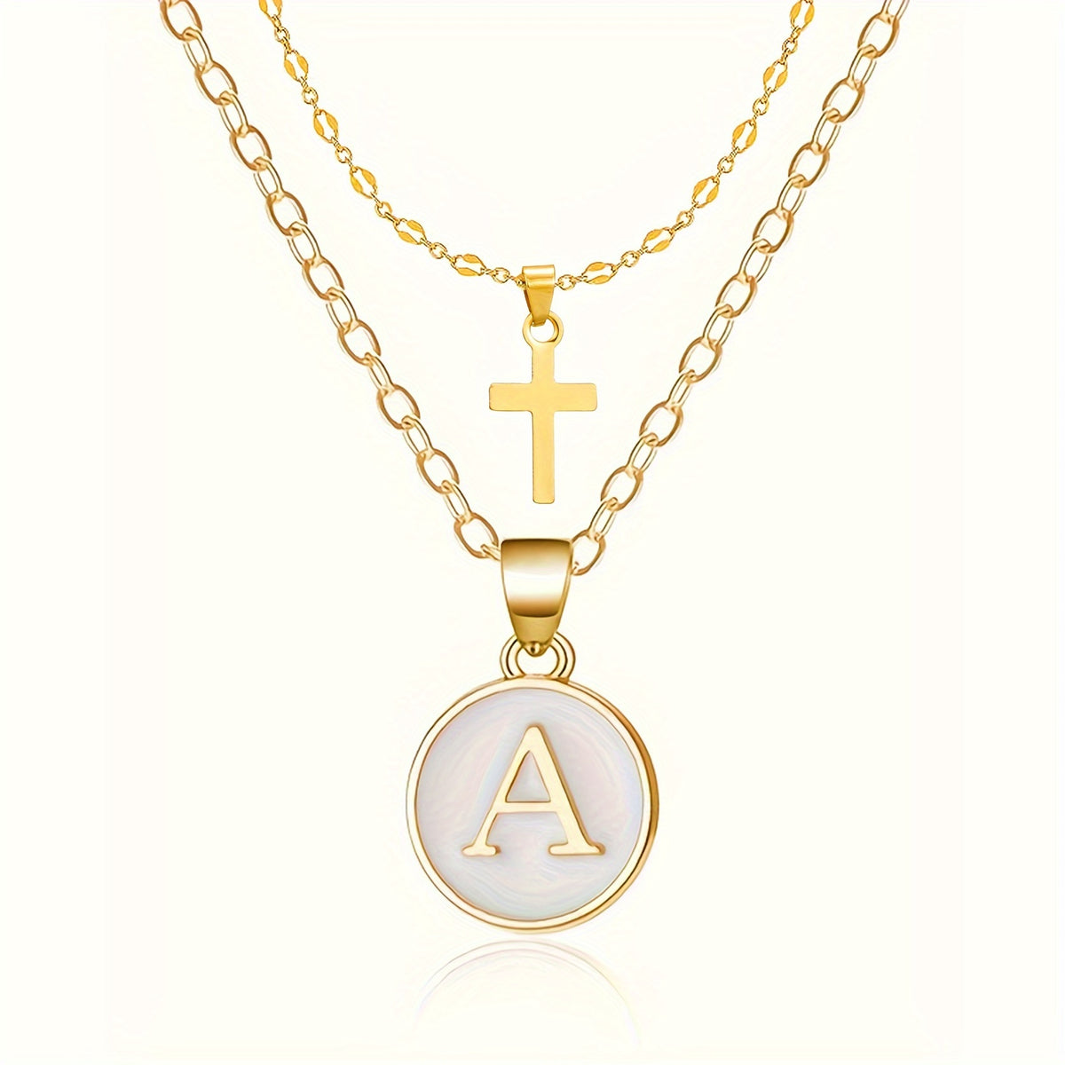 Timeless Cross & Initial Necklace Set worn layered