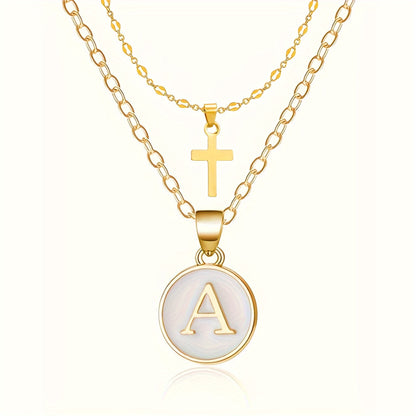 Timeless Cross & Initial Necklace Set worn layered