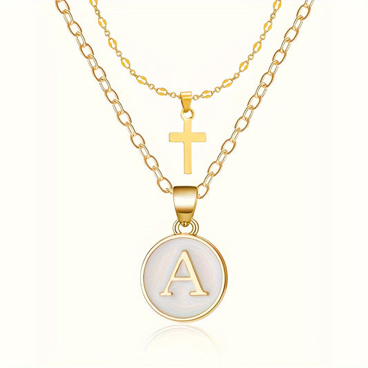 Timeless Cross & Initial Necklace Set worn layered