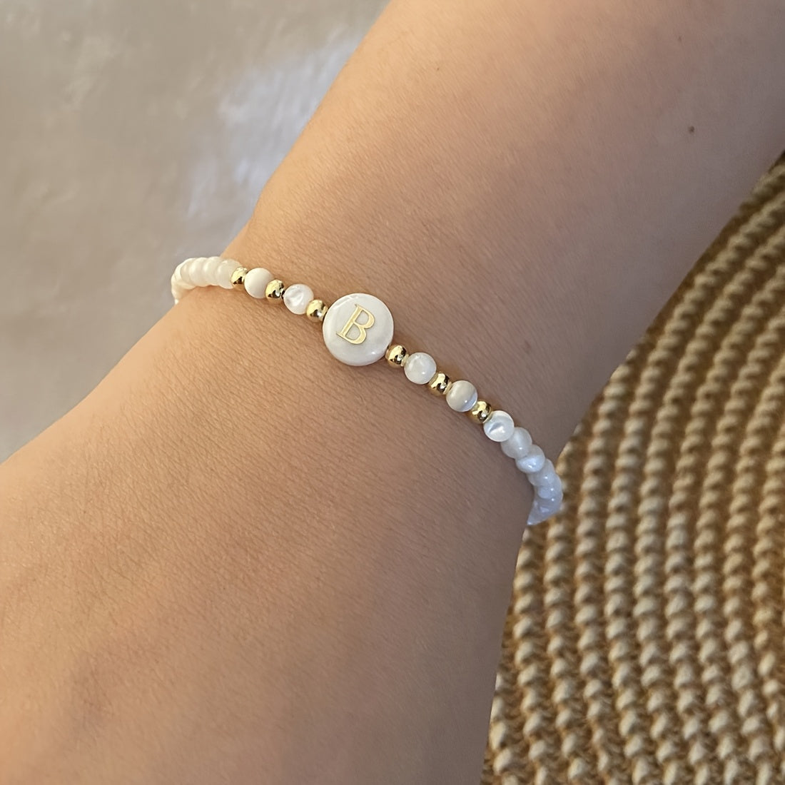Elegant Initial Pearl Bracelet letter B