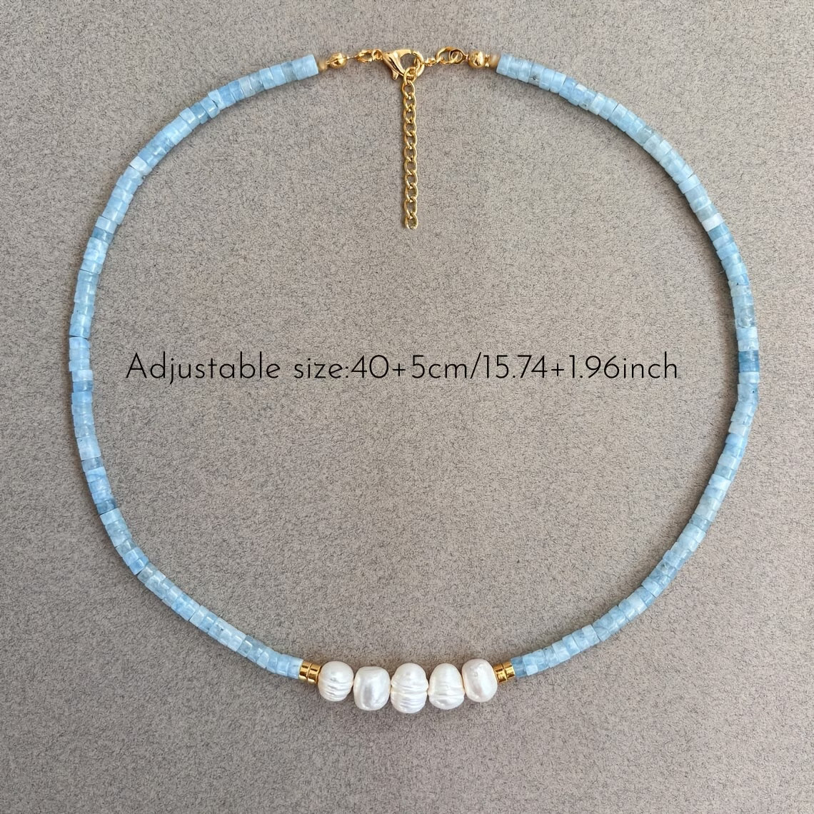 Minimal Aquamarine Turquoise and Pearl Necklace