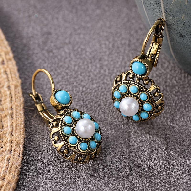 Premium Pearl Bloom and Turquoise Earrings