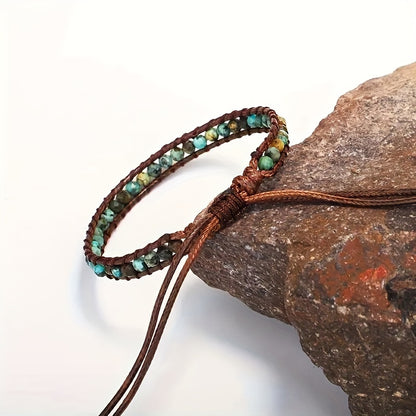 Adjustable leather cord of the Boho Turquoise Stone Wrap Bracelet