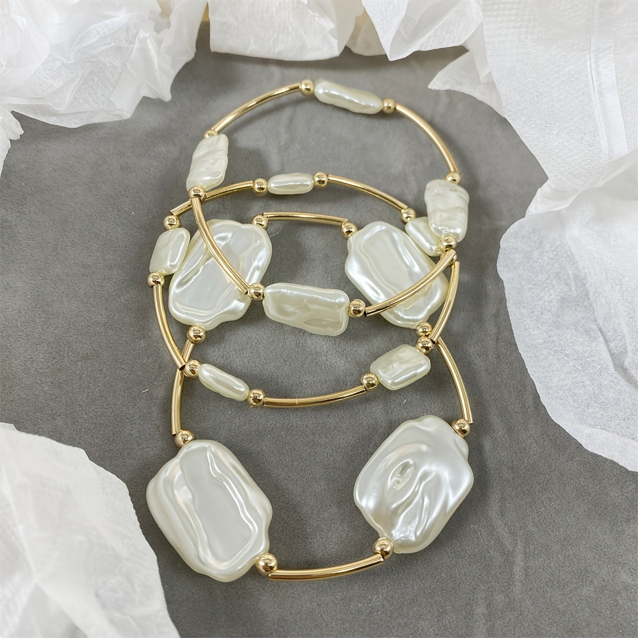 Premium Baroque Pearl Bracelet Set of 3 shown together