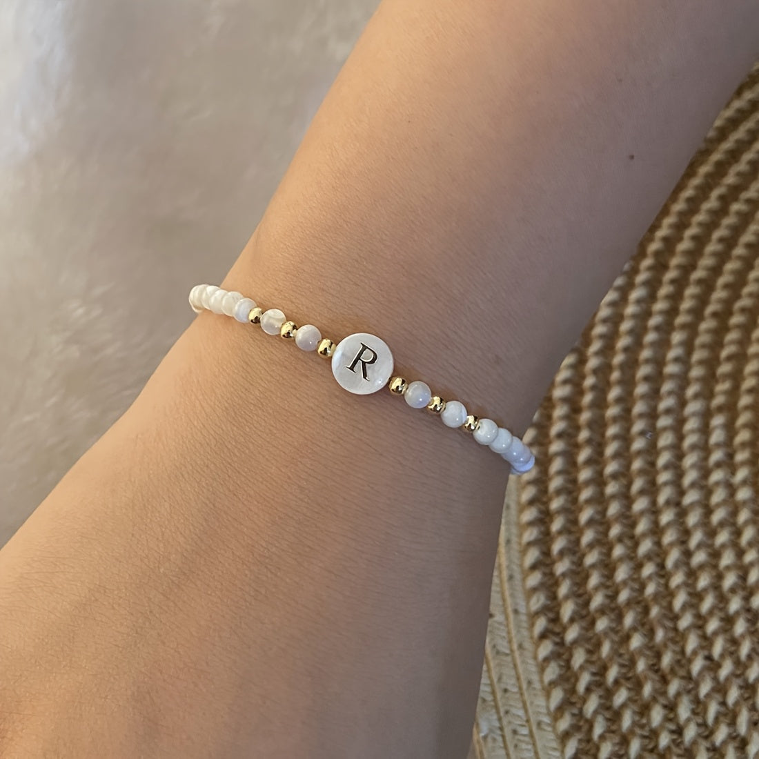 Elegant Initial Pearl Bracelet letter R
