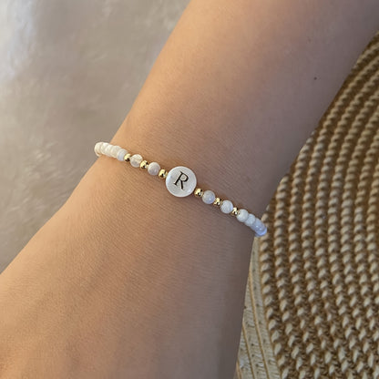 Elegant Initial Pearl Bracelet letter R