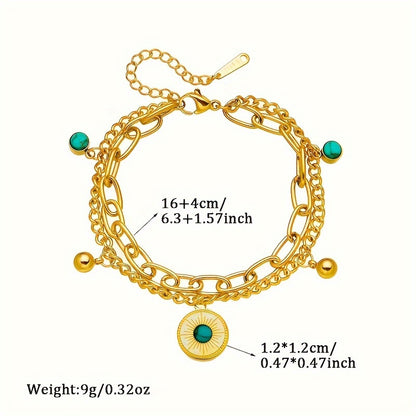 Size guide for the Elegant Gold Turquoise Layered Chain Bracelet
