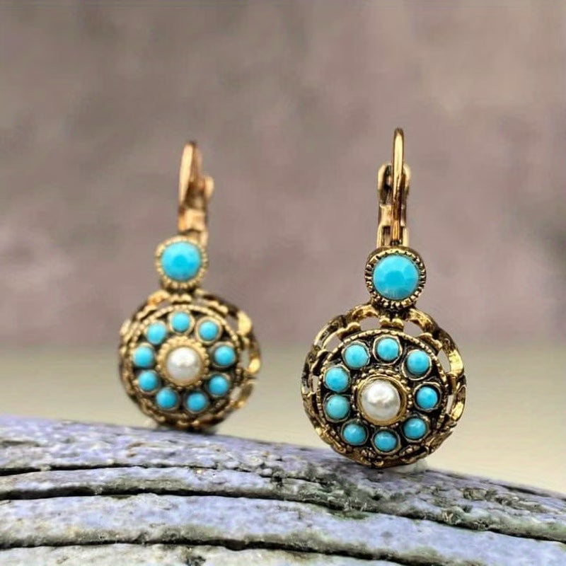 Premium Pearl Bloom and Turquoise Earrings