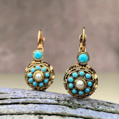 Premium Pearl Bloom and Turquoise Earrings