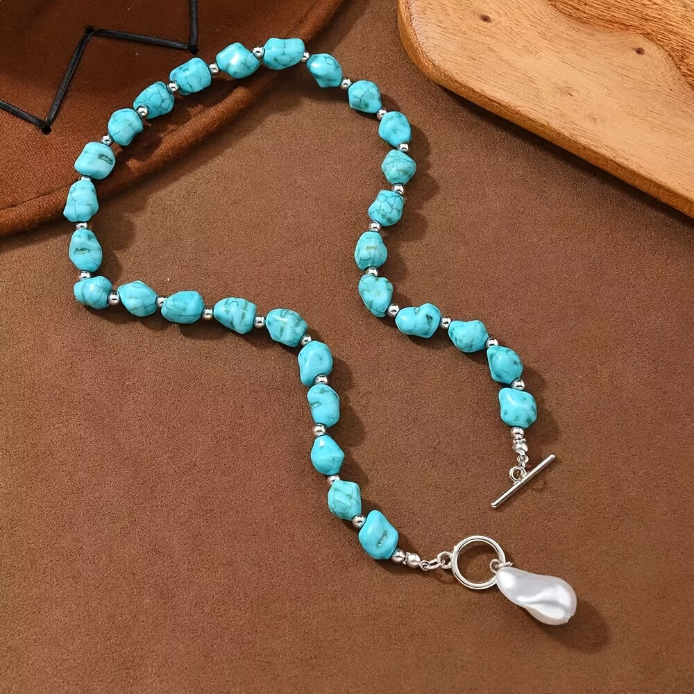Turquoise & Pearl Silver Necklace