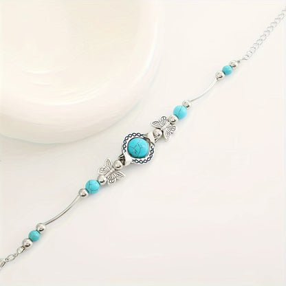 Vintage Silver Turquoise Butterfly Bracelet