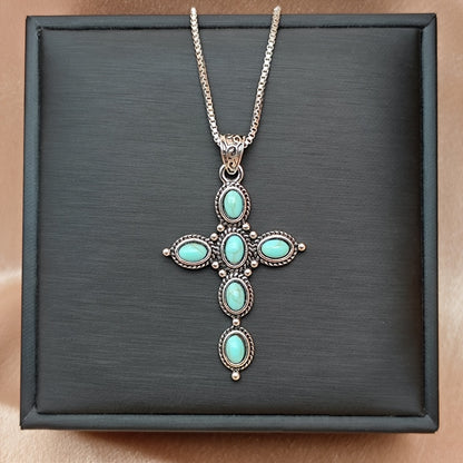 Bohemian Turquoise Cross Necklace with gift box